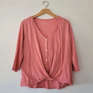 J. Jill Pure Jill 100% Cotton Cross-Front Wrap Top | Pink | PM Petite Medium